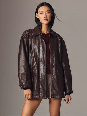 BNWT Anthropologie Cinched-Waist Faux Leather Jacket - Brown, Size S
